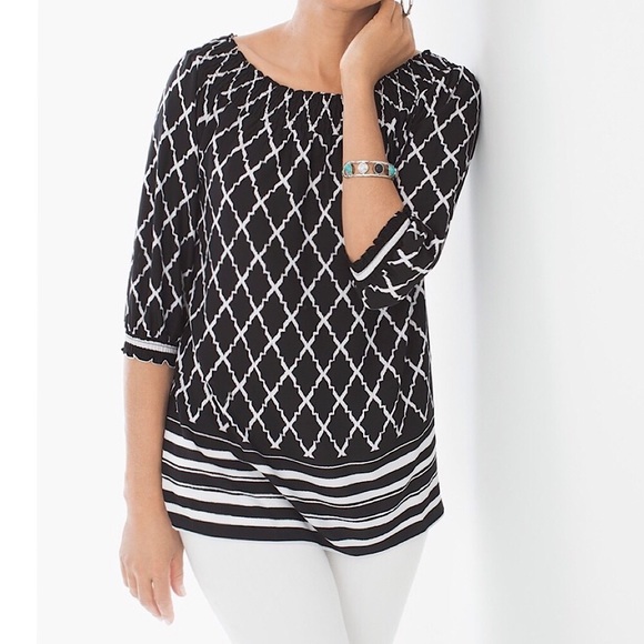 Chico's Tops - Chico’s | Black & White Off-The-Shoulder Top